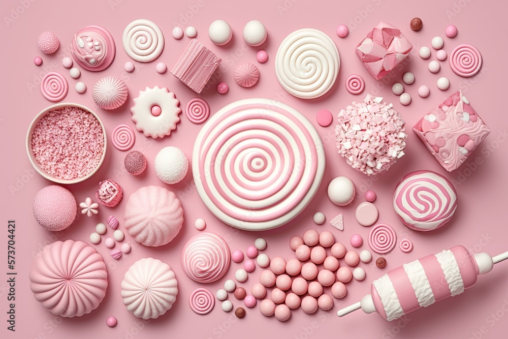 Sweets Pink background with candy beads and bands. Generative AI Sweets Pink background with candy beads and bands. Generative AI