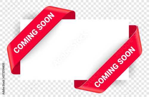 Coming soon corner banners, label tags and signs, vector new open icons. Coming soon corner frames and labels for new coming web site or store promotion photo
