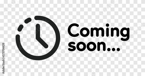 Coming soon clock icon, new open vector isolated sign. Coming soon promotion countdown clock icon