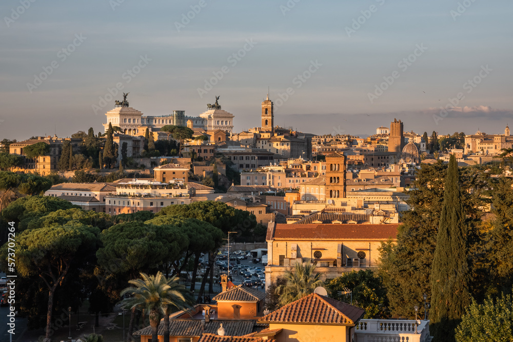 Nice sunset lighting on the architecture of Rome