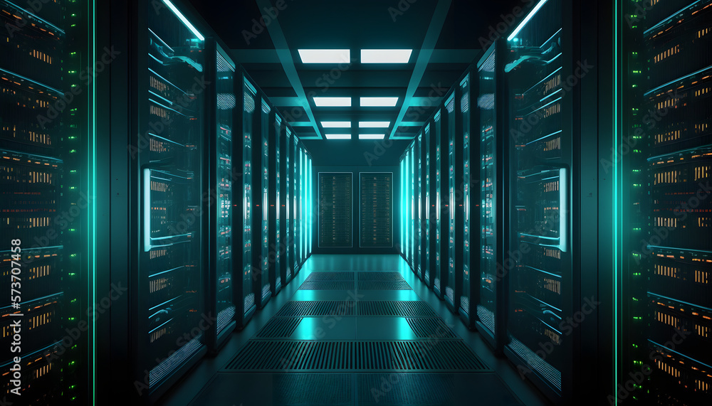 Data center server racks room. Datacenter cloud web storage blue computer. Data center server racks room. Datacenter cloud web storage blue computer.