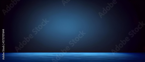 Empty dark abstract dark blue background, Rays of neon light in the dark, spotlights and and studio room with smoke float up interior texture for display products wall background. Generative AI photo