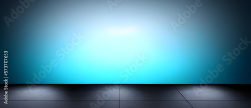 Empty dark abstract dark blue background, Rays of neon light in the dark, spotlights and and studio room with smoke float up interior texture for display products wall background. Generative AI photo