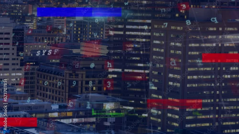 Animation of system hacked text, cityscape and connections Animation of system hacked text, cityscape and connections