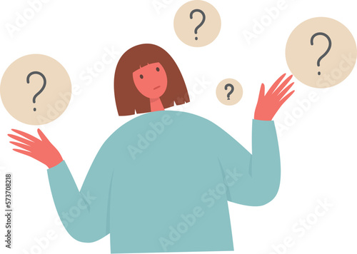 Unhappy sad girl with bad mood, suffering from grief, soul hurt, offense, sorrow and other negative psychological states and problems. Colored flat vector illustration isolated on white