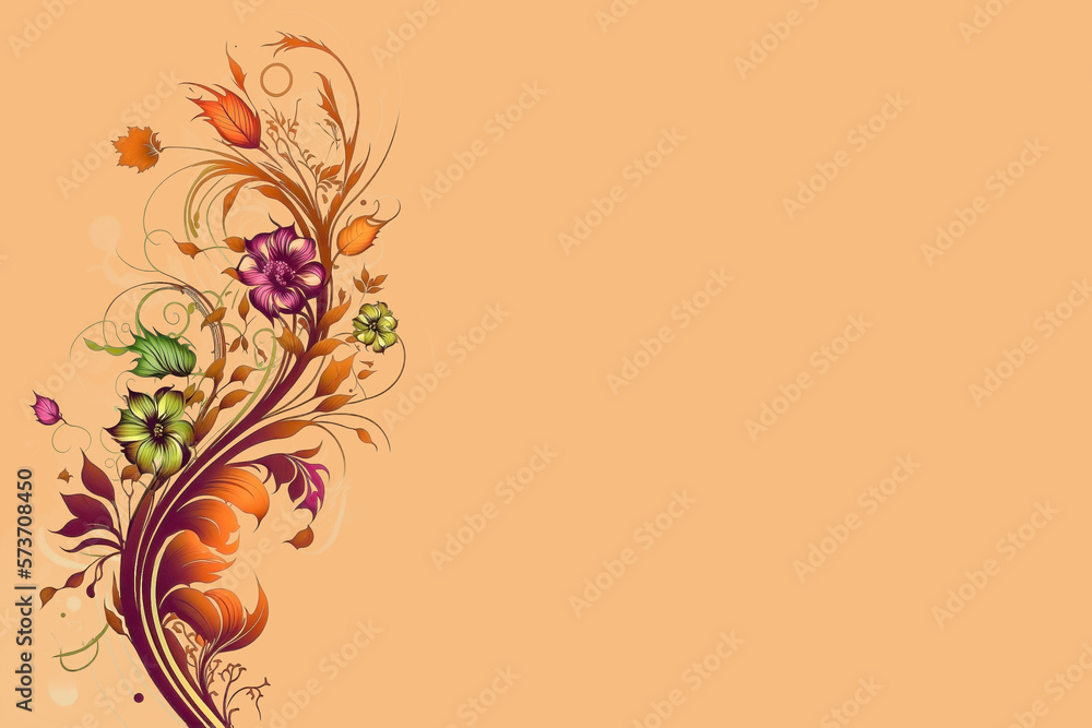 Fine floral vector art with peach copy space generative ai