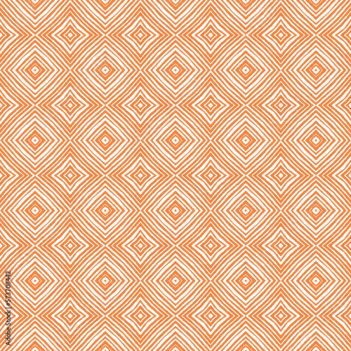 Chevron stripes design. Orange symmetrical kaleidoscope background. Geometric chevron stripes pattern. Textile ready sublime print, swimwear fabric, wallpaper, wrapping.