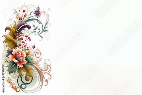 Fine floral vector art with white copy space generative ai