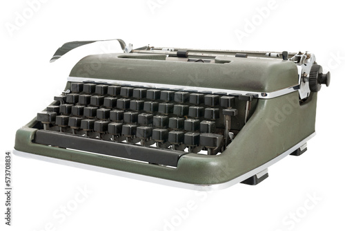 isolated Old green typewriter with black keys