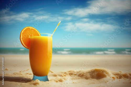 Generative AI Glass orange juice summer beach