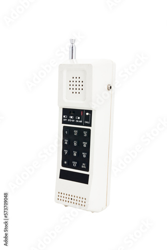 isolated Old white telephone with extendable antenna