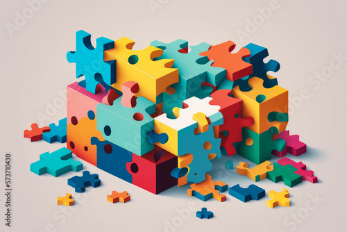 stack of colorful puzzle pieces representing diverse business solutions, generative ai photo