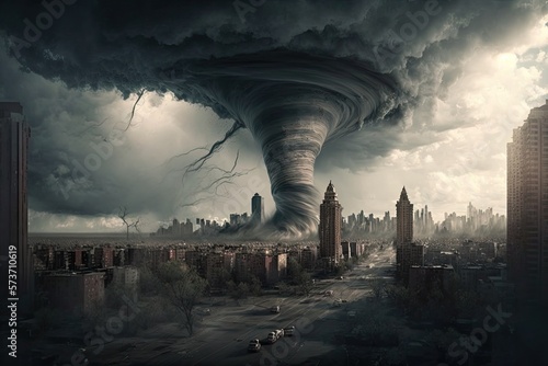 Illustration of a tornado striking a city - concept - Created with generative ai