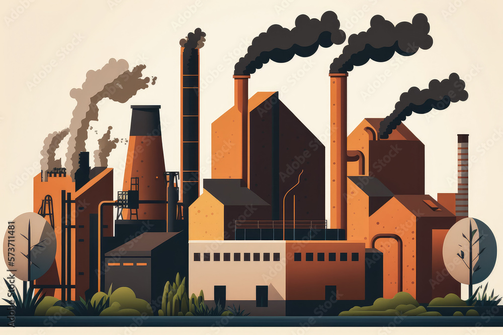 factory with smoke stacks, symbolizing the role of industry in driving ...