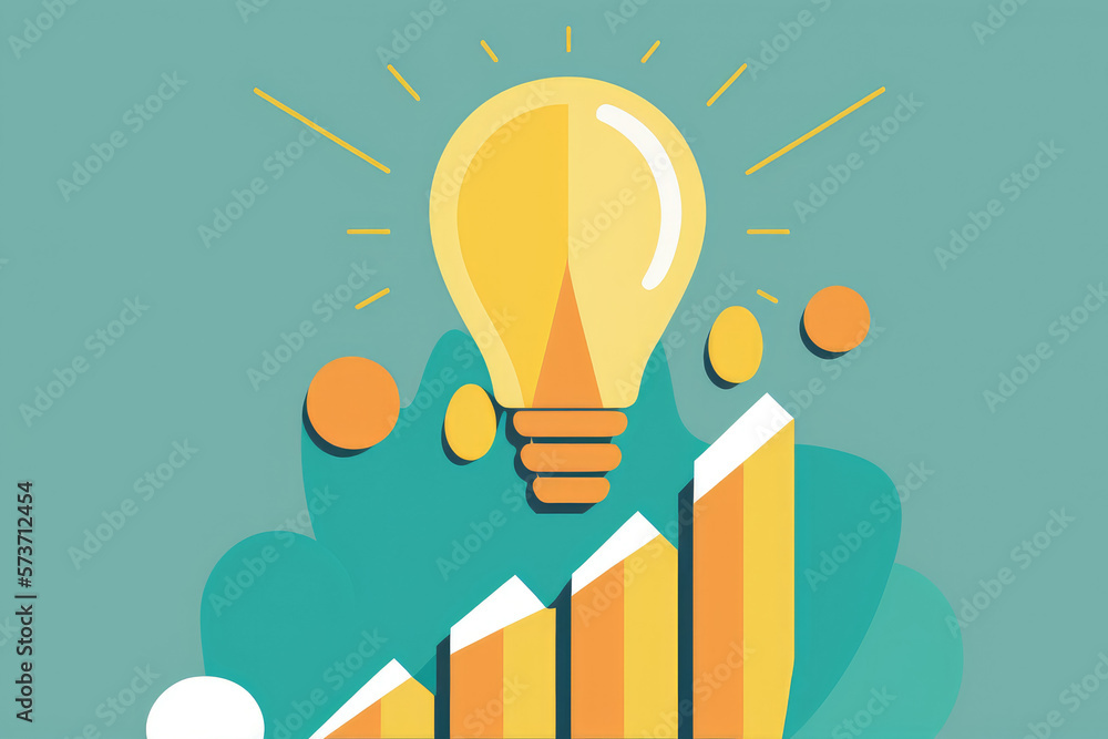 bright lightbulb with a chart and graph showing business growth and success, generative ai bright lightbulb with a chart and graph showing business growth and success, generative ai