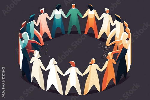 Business team holding hands in a circle symbolizing unity and teamwork, generative ai