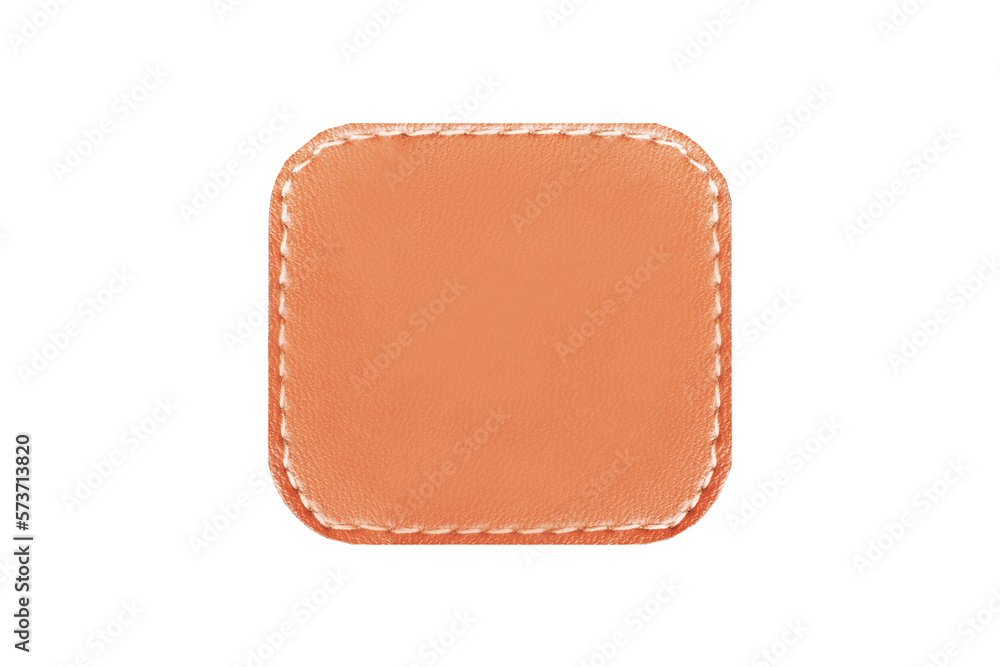 Brown leather belt strap closeup isolated on white. Brown stitched leather seam frame label tag isolated on white. Empty copy space fashion background. Brown leather belt strap closeup isolated on white. Brown stitched leather seam frame label tag isolated on white. Empty copy space fashion background.