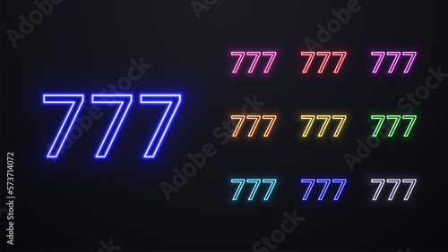 Neon set of 777 in different bright colors.