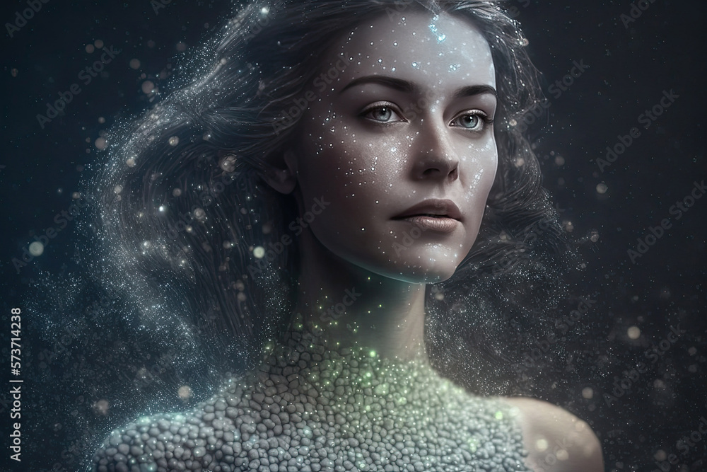 Abstract woman in the starlight, generative ai