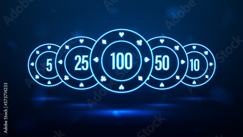 A set of neon bright blue poker chips.