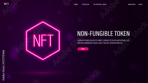 A web banner with a bright pink neon NFT on a purple background.