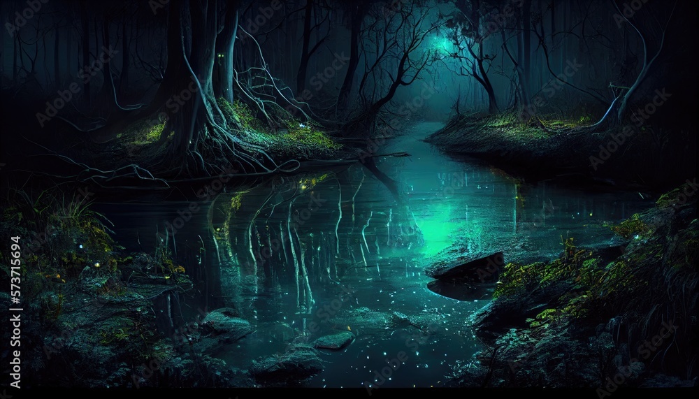 Gorgeous green and blue bio-luminescence river.