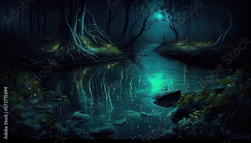 Gorgeous green and blue bio-luminescence river.