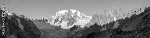 The panorama of Mont Blanc massif and Aiugulles towers in the morning light. © Renáta Sedmáková