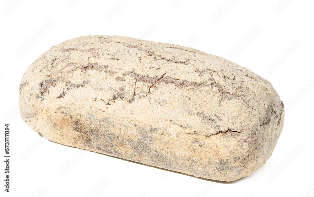 Baked rye flour bread in the shape of a brick on a white isolated background Baked rye flour bread in the shape of a brick on a white isolated background
