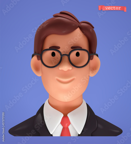 Man with glasses, 3d vector cartoon character