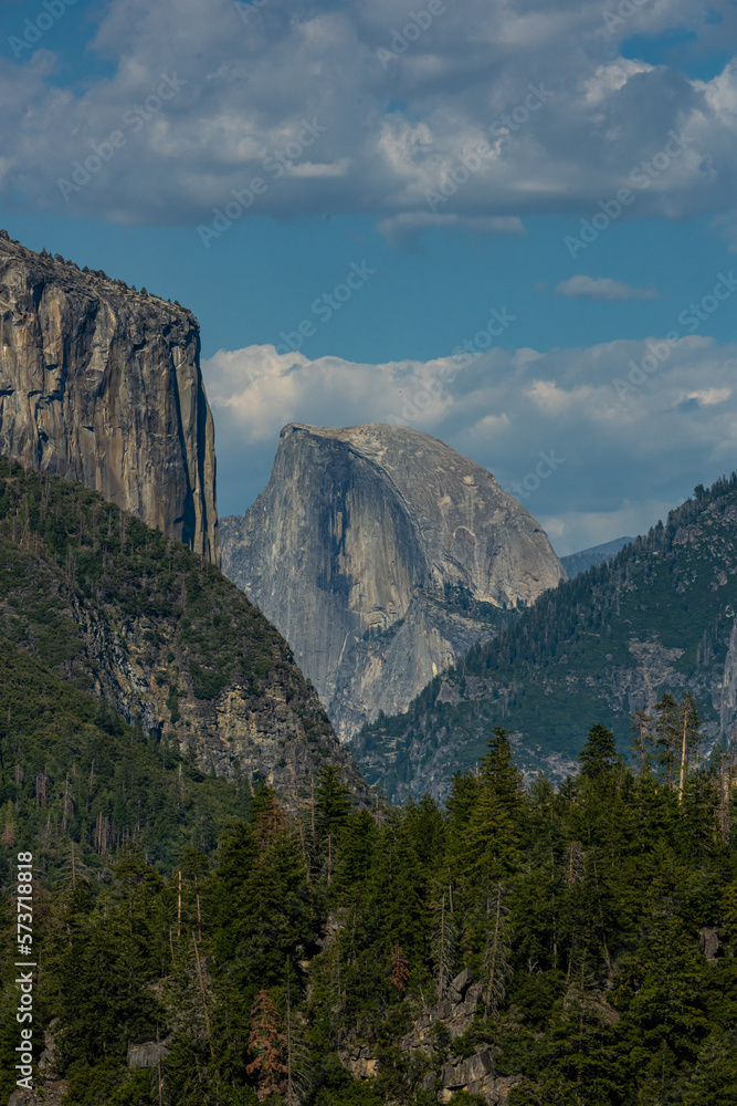 Half Dome in the V Between Mountain Slopes
