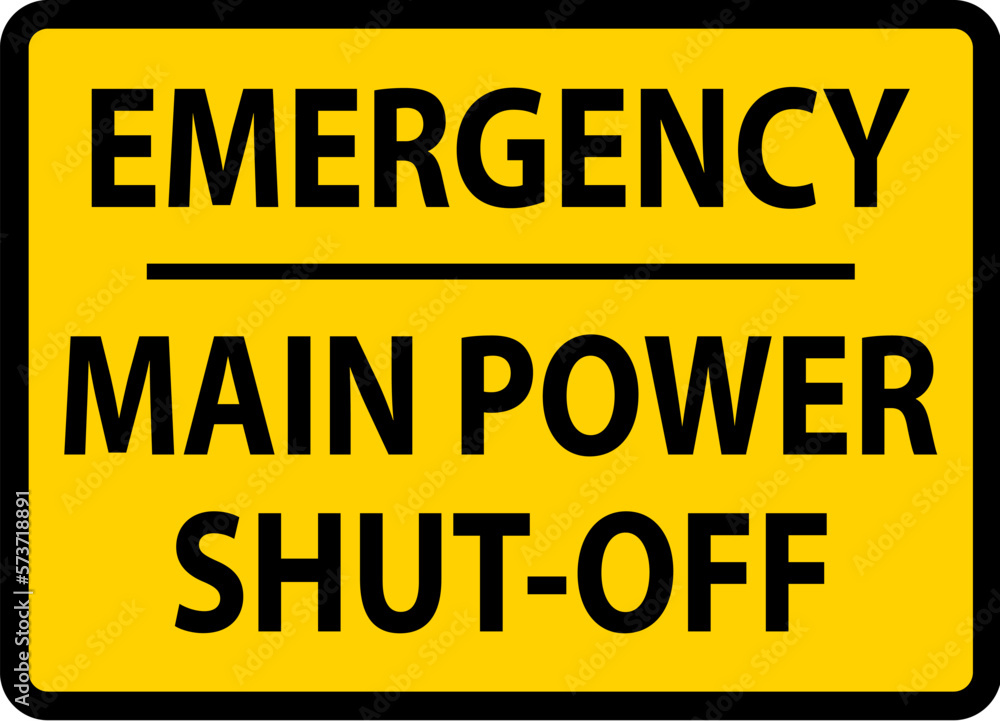 Emergency Main Power Shut-Off Sign On White Background