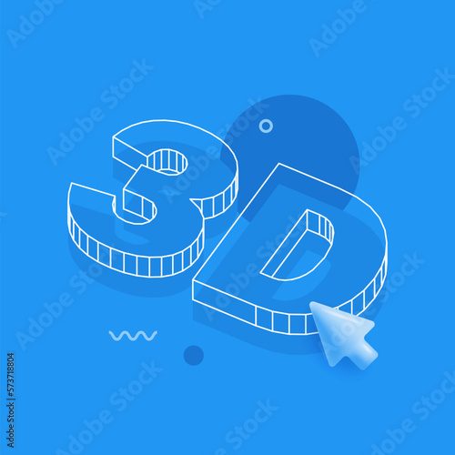 Abstract polygonal light design of 3D word. Business low poly wireframe mesh from flying debris. Three-dimensional letters concept. Computer mouse click. 3D Style vector illustration