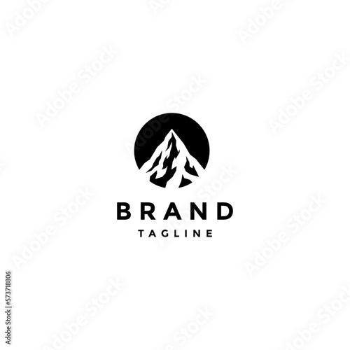 Mountain Peak Silhouette Inside Circle Logo Design. Circle Symbol With Artistic Mountain Peak Inside Design.