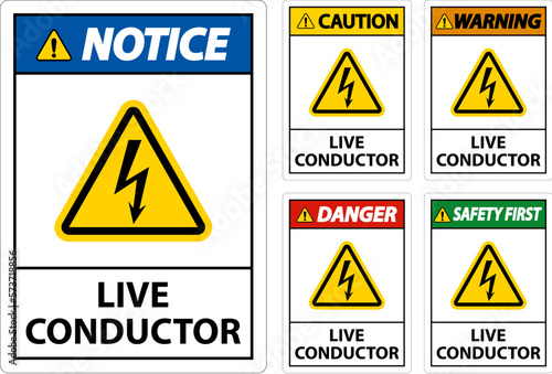 Danger Live Conductor Sign On White Background