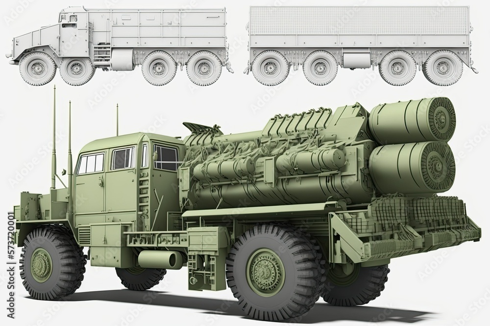 Mounted on the frame of a Ural 375D truck is an outdated Soviet BM 21 Grad multiple launch rocket system. Rear shard from an MLRS 9K51 122mm gun. Mounted artillery consists of 40 stubby rails