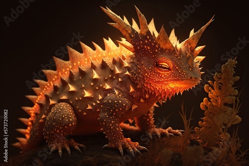 Thorny devil glowing  concept of Spiny Texture and Nocturnal Illumination  created with Generative AI technology