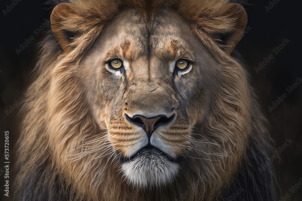 male lion portrait close up staring at camera made with generative ai