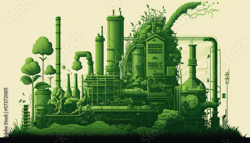 green factory industry power plant illustration dark Generative AI, Generativ, KI