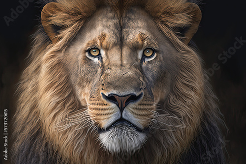 male lion portrait close up staring at camera made with generative ai