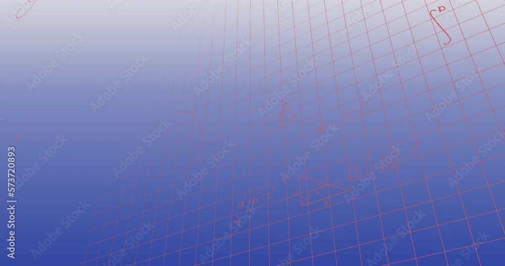 Animation of mathematical equations and diagrams floating against blue gradient background Animation of mathematical equations and diagrams floating against blue gradient background