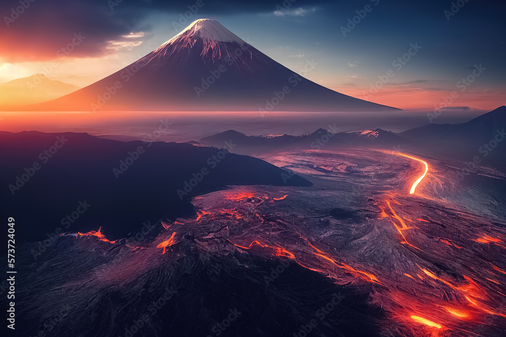 Mount Fuji Japan with lava