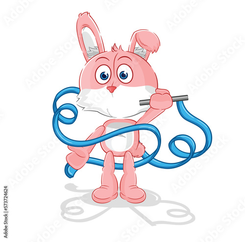 pink bunny Rhythmic Gymnastics mascot. cartoon vector