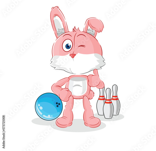 pink bunny play bowling illustration. character vector