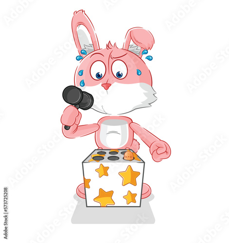 pink bunny play whack a mole mascot. cartoon vector