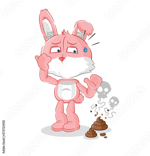 pink bunny with stinky waste illustration. character vector