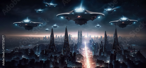 Obraz na plátně UFO Armada over downtown