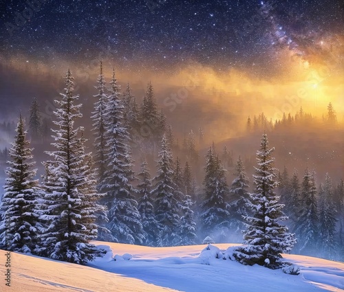 winter landscape with snow-covered fir trees