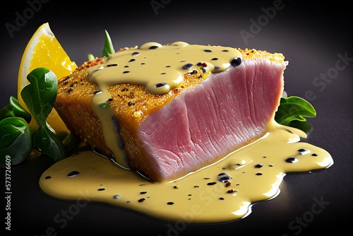 Fresh tuna steak with creamy mustard 