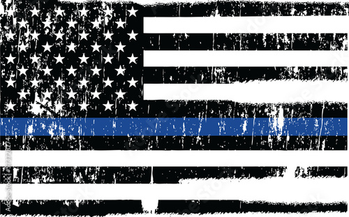 Grunge Police Flag Thin Blue Line Illustration